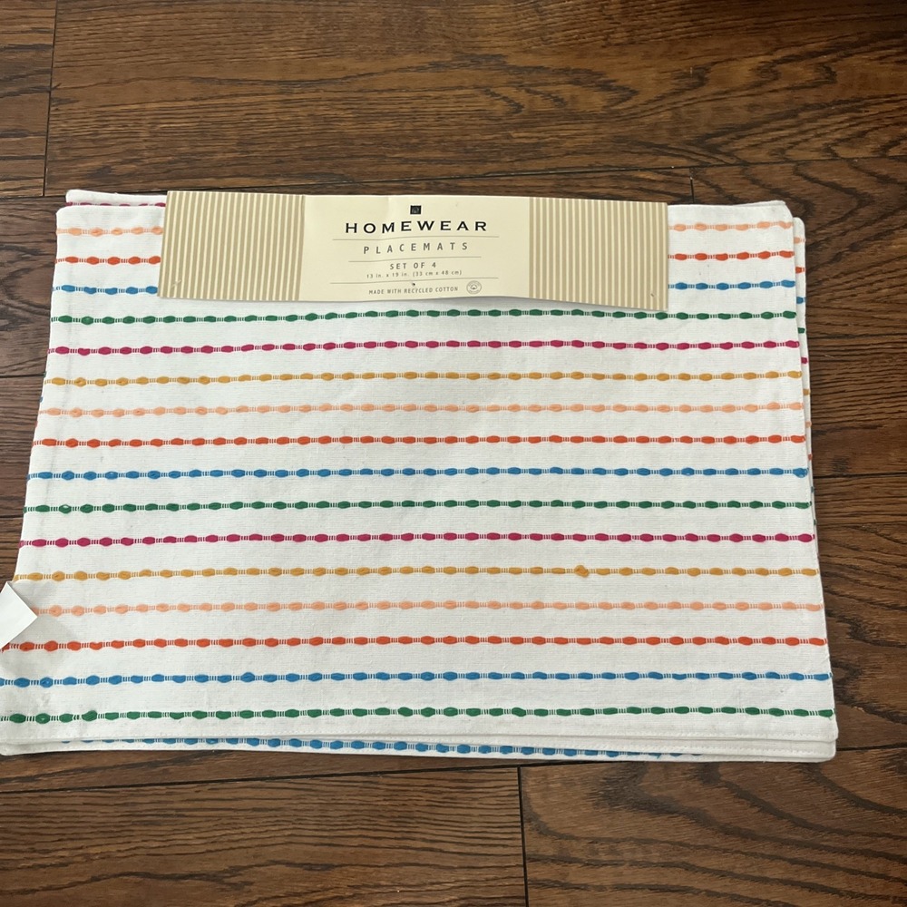 Homewear Placemats Set Of 4 13 X 19 White Rainbow Stripes Pride Colorful